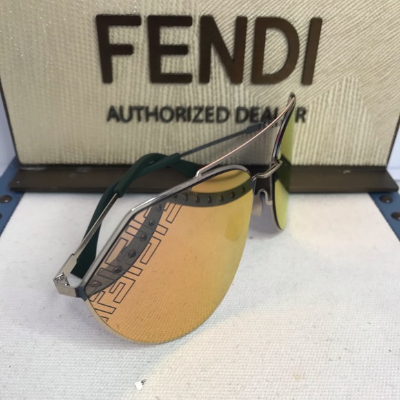 Fendi FF-M0074/S 3YG/0J Sunglasses Women's Light Gold/Blue-Gold Mirror Lens 67mm - Picture 8 of 14
